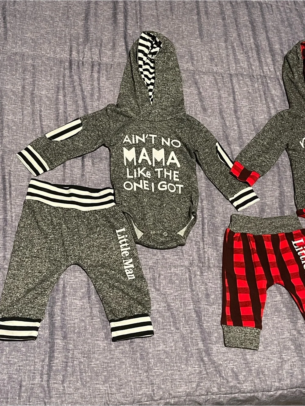 Mama's Boy & Ain't No Mama Matching Hooded Baby Sets - Gray and Red - Picture 2 of 5
